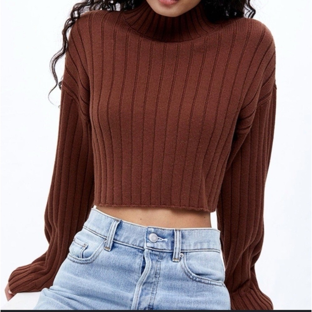 L.A. Hearts 100% Cotton Ribbed Cropped Mock Neck Sweater SZ S
